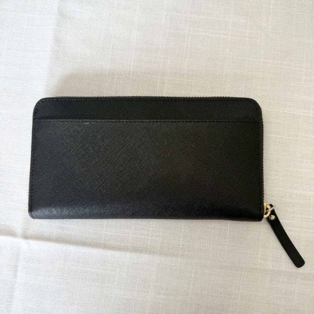 Kate Spade Black Leather Continental Zippered Wallet Faux Leather Neutral